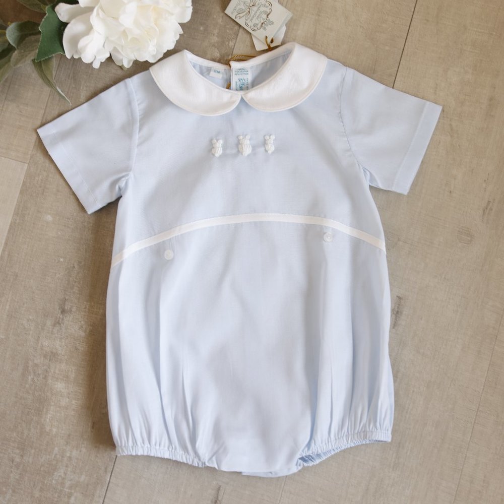 Boys Heirloom Blue Romper Bunny Classic Feltman Brothers Portrait Summer NWT